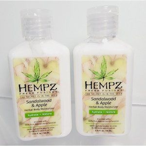 2 Hempz SANDALWOOD & APPLE Herbal Body Moisturizer Travel Size 2.25 oz NEW